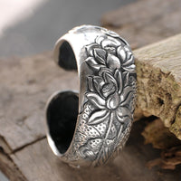 Fashionable Embossed Lotus Bracelet With An Open Design Vintage Style