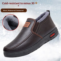 Thickened Waterproof Cotton Shoes For Elderly Fleece-lined Casual Leather Shoes