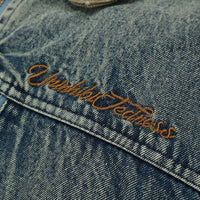 Color Stitching Turnover Neck Denim Puffer Jacket