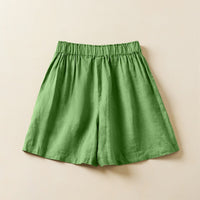 Solid Color Cotton Linen Elastic-waist Wide Leg Pants