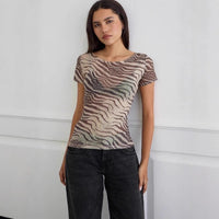 Mesh Sheer Off-shoulder Top With A Boat Neckline For Women
