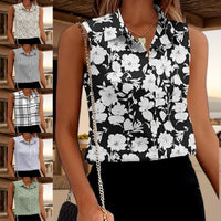 Women's Polo-neck Sleeveless Striped Shirt