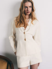 Metal Button Cardigan V-neck Long Sleeve Slit Sweater Women
