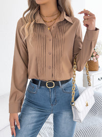 Women's Elegant Crinkled Solid Color Button Long Sleeve Office Shirt