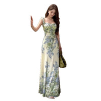 Ruffled Waistline Printed Backless Dress For Women