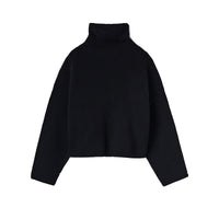 Women's Turtleneck Rib Drop Shoulder Loose Knitted Short