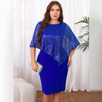 Sequined Patchwork Irregular Plus-Size Womens Dress