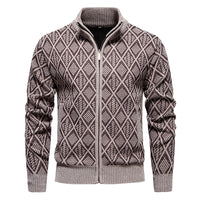 Fall Winter Men Fleece-lined Thickening Stand Collar Sweater Korean Style Casual Zipper Sweater Coat