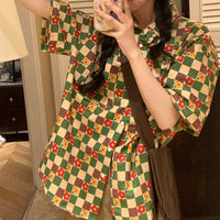 Womens Retro Designer-Style Niche Printed Loose Short-Sleeve Shirt
