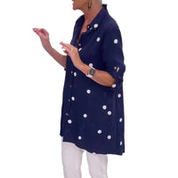 Printed Loose Lapel Long Sleeves Button Shirt Top