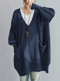 Loose-fitting V-neck Long Sleeves Outerwear Sweater