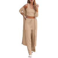 Vest Pants And Robe Three-piece Womens Loungewear Set