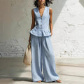 Retro Bohemian Style Ruffled Cotton-Linen Two-Piece Set