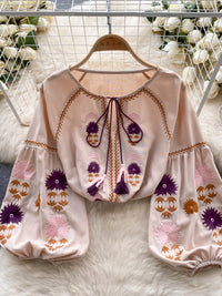 Machine Embroidery Loose Slimming Temperament Western Style Top