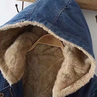Winter New Womens Fleece-Lined Mid-Length Denim Padded Jacket Coats
