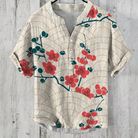 Printed V-neck Men's 3 Breasted Pullover Short Sleeve Shirt