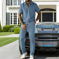 Mens Casual Corduroy Short-Sleeve Polo And Pants Set