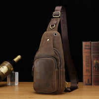 European And American Retro First-Layer Cowhide Mens Front Sling Bag