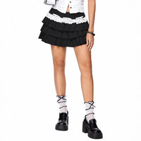 Allure-Driven Pleated Ruffle Lace Contrast Color Skirt For Women