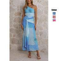 Sexy One Shoulder Printed SlimFit Mesh Dress