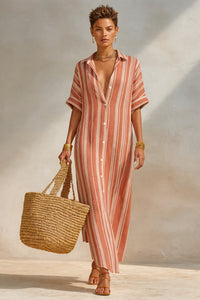 Women's Fashion Loose Casual Striped Shirt Dress