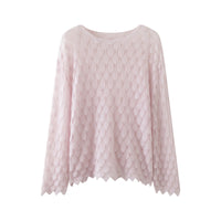 Cashmere Knit Sweater Womens Top With Hollow-out Feather Design