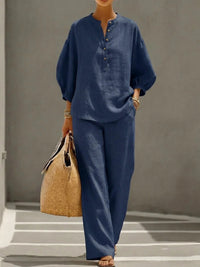 Women's Solid Color Shirt And Pants Set