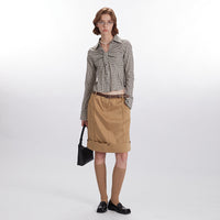 Plaid Pleated Design Shirt Womens Short Slim-Fit Long-Sleeve Top In A Sassy Style