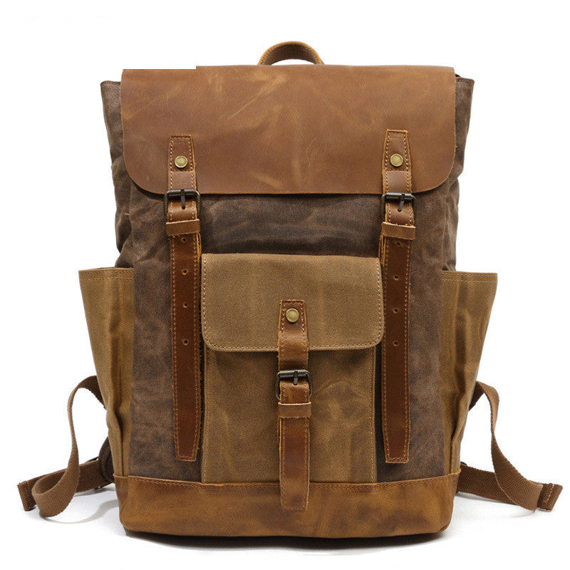 Men's Canvas Crazy Horse Leather Travel Backpack