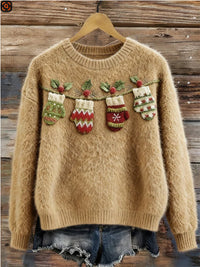 3D Digital Print Pattern Christmas Women's Round Neck Sweatshirt