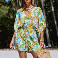 Casual New V-neck Printed Tie-waist Jumpsuit