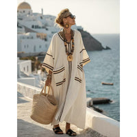 Beach Vacation Long Striped Embroidered Dress