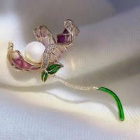 Enamel Brooch Pearl Lotus Classical