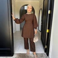 Fashionable Solid-Color Top And Pants Two-Piece Set For Women