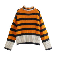 Half Turtleneck Contrast Color Striped Sweater