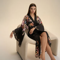 Womens SpringAutumn Printed Long-Sleeve Maxi Nightgown Loungewear