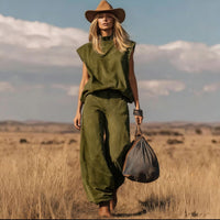 Western-style Sleeveless Wide-leg Cropped Suede Velvet Suit