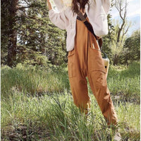 Women Zipper Pocket Suspender Trousers Jumpsuit