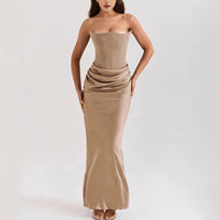 Tube-top Pleated Patchwork Dress For Women