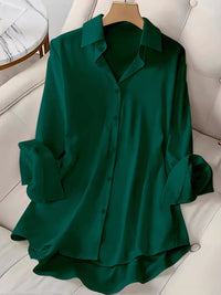 Womens Solid-Color Long-Sleeve Top With A Notch Lapel And Single-Breasted Closure
