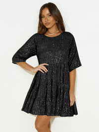 Round-neck Sexy Fashion Sequin A-line Skirt Short Dress