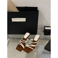 Fairy Style One-piece Toe Exposed Square Slippers For Women, French Style Exquisite High Heels, Cool Slippers