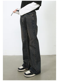 American Retro Slightly Flared Pu Handsome Jeans