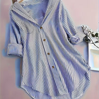 Women's Striped Button Casual Loose Long-sleeved Shirt