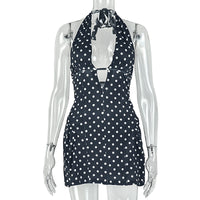 Fashionable Polka-Dot Printed Figure-Lifting Sexy A-Line Defined-Waist Short Dress
