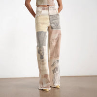 Retro Loose Printed Wide-leg Straight Women