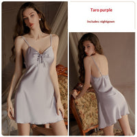 Sexy Backless Womens Camisole Nightdress  Slip-On Silk Robe Set For Loungewear