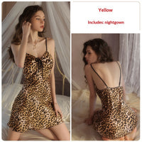 Sexy Backless Womens Camisole Nightdress  Slip-On Silk Robe Set For Loungewear