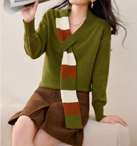 Niche Striped V-neck Sweater Women's Versatile Fake Two Pieces Coat