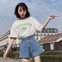 Women's Loose High Waist Cotton Denim Shorts